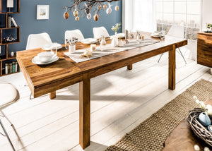 Table à manger en bois massif PURE 160-240cm finition pierre de Sheesham marron avec rallonges