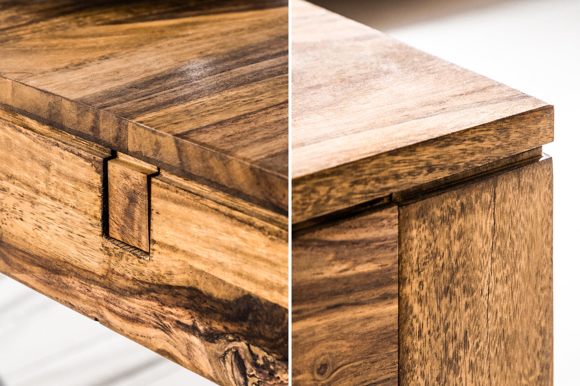 Mesa de comedor de madera maciza PURE 160-240cm acabado piedra Sheesham marron con extensiones