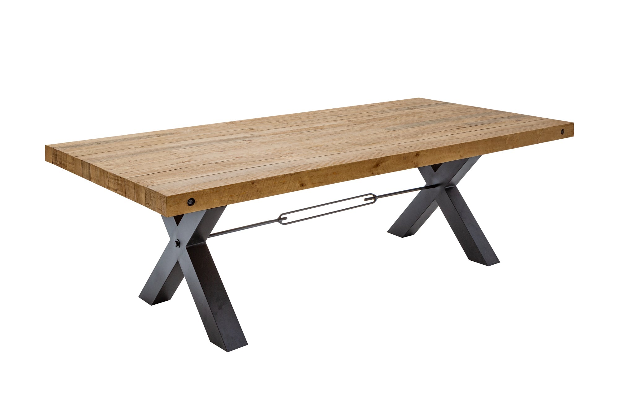 Table à manger en bois massif THOR 200cm pin marron vintage design industriel recyclé fer X-frame