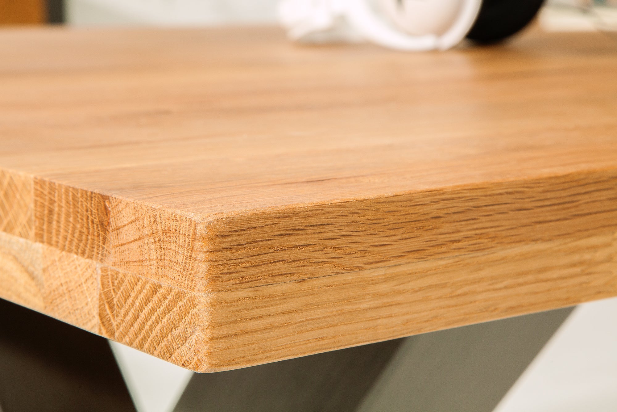 THOR 240cm mesa de comedor de madera maciza roble natural aceitado gris metal X-marco de diseño industrial