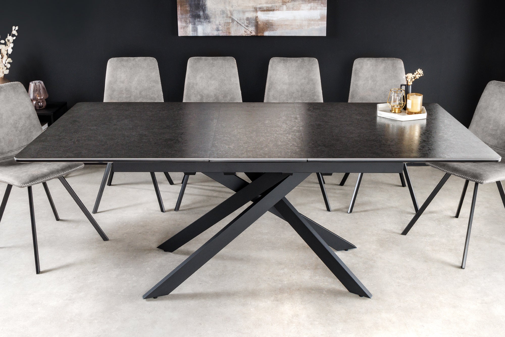 Table à manger extensible ALPINE 160-200 cm céramique anthracite structure métal noir