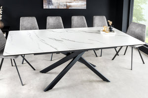 Table à manger extensible ALPINE 160-200cm céramique blanche marbre structure métal noir