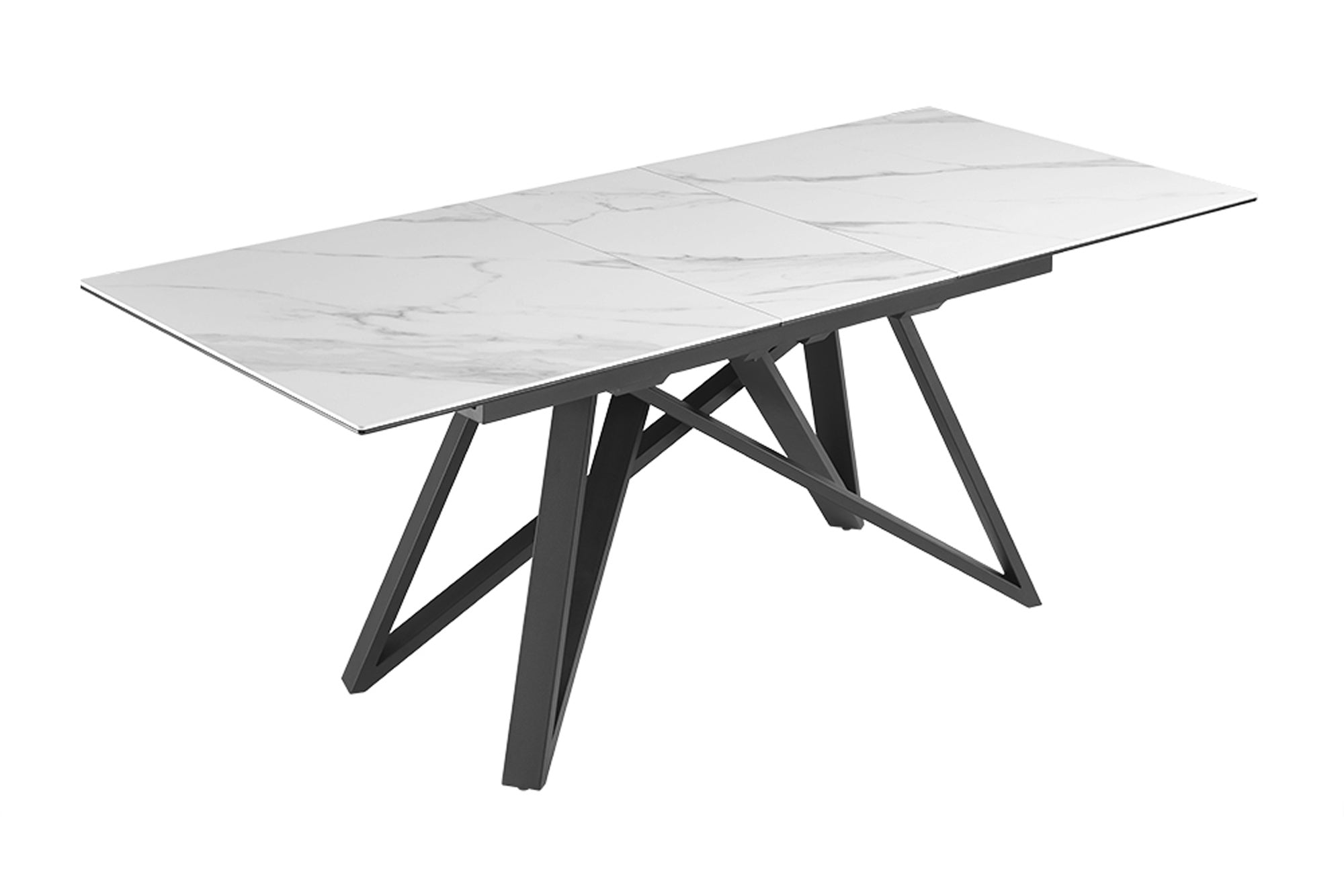 Table à manger extensible ATLAS 160-200 cm design marbre blanc céramique métal noir