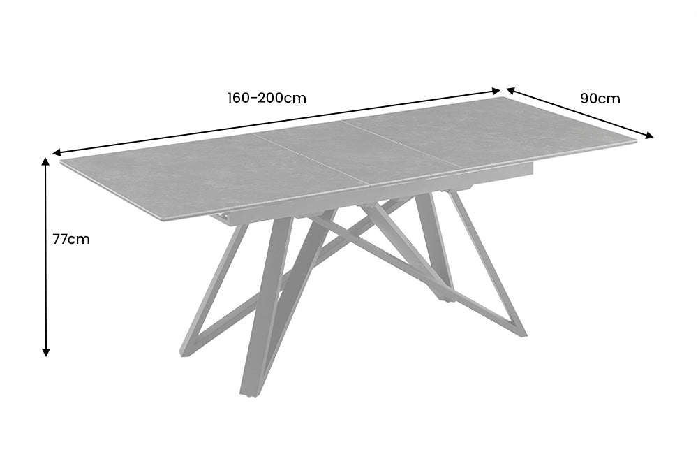 Mesa de comedor extensible ATLAS 160-200 cm cerámica gris grafito metal negro