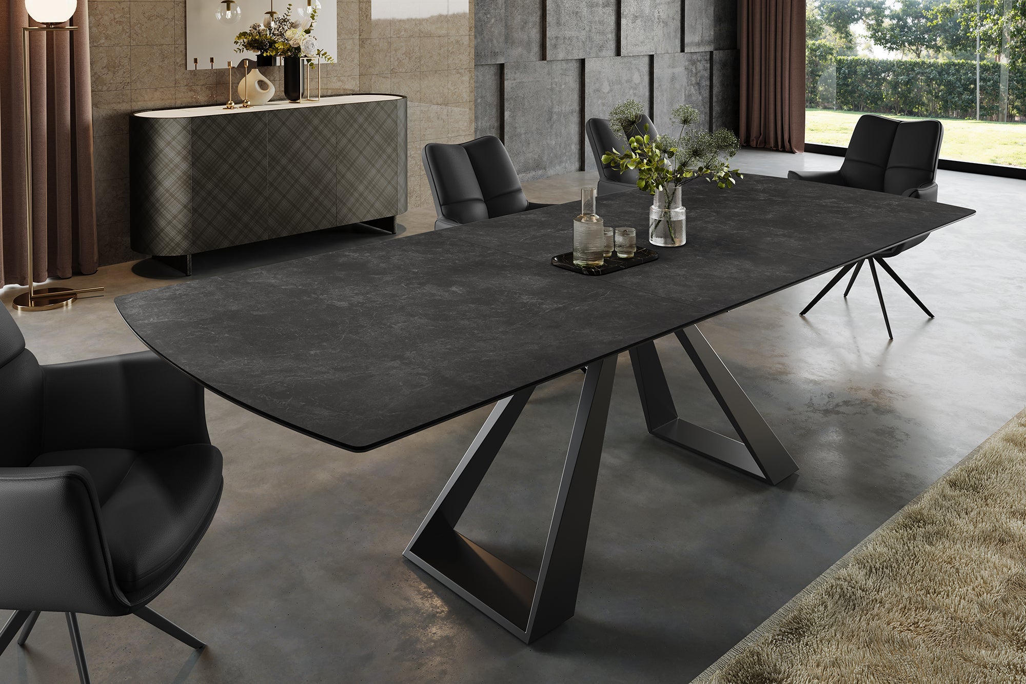 Table à manger extensible CONCORD 180-230 cm gris graphite céramique noir métal