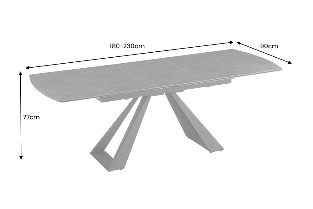 CONCORD mesa de comedor extensible 180-230 cm grafito gris cerámica negro metal