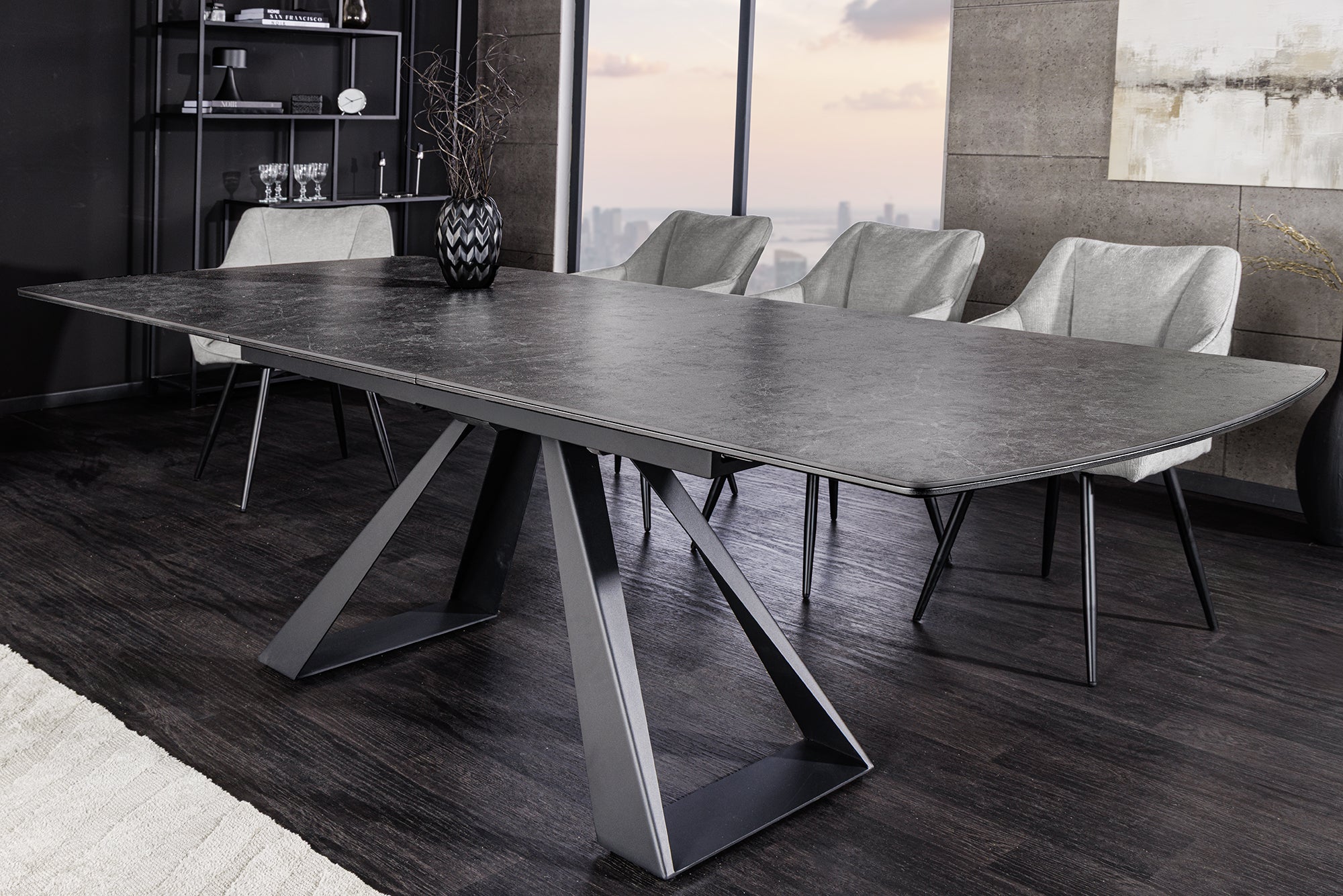 Table à manger extensible CONCORD 180-230cm céramique gris graphite métal noir