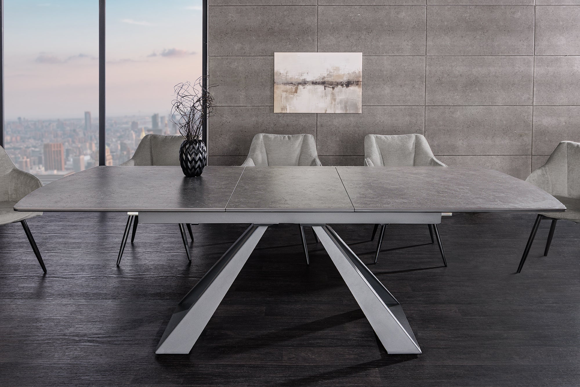 Table à manger extensible CONCORD 180-230cm céramique gris graphite métal noir