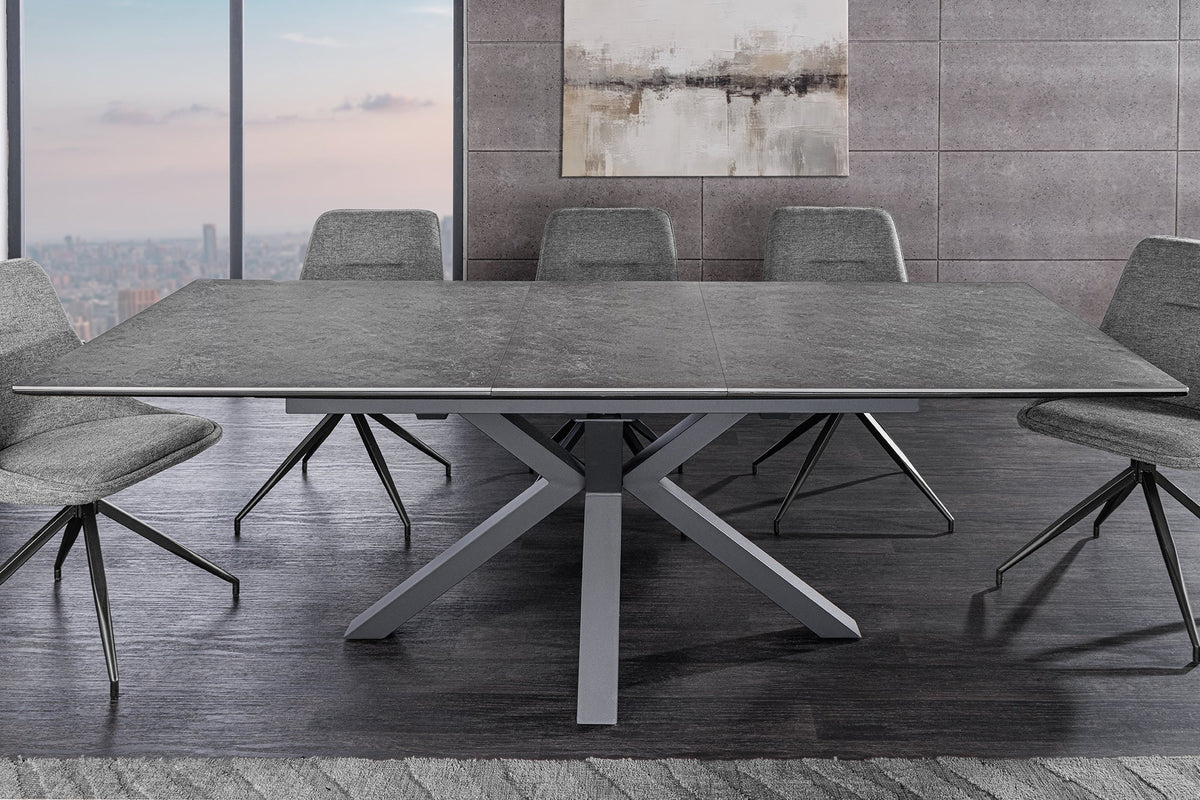 Table à manger extensible ETERNITY 160-200cm céramique gris graphite métal noir