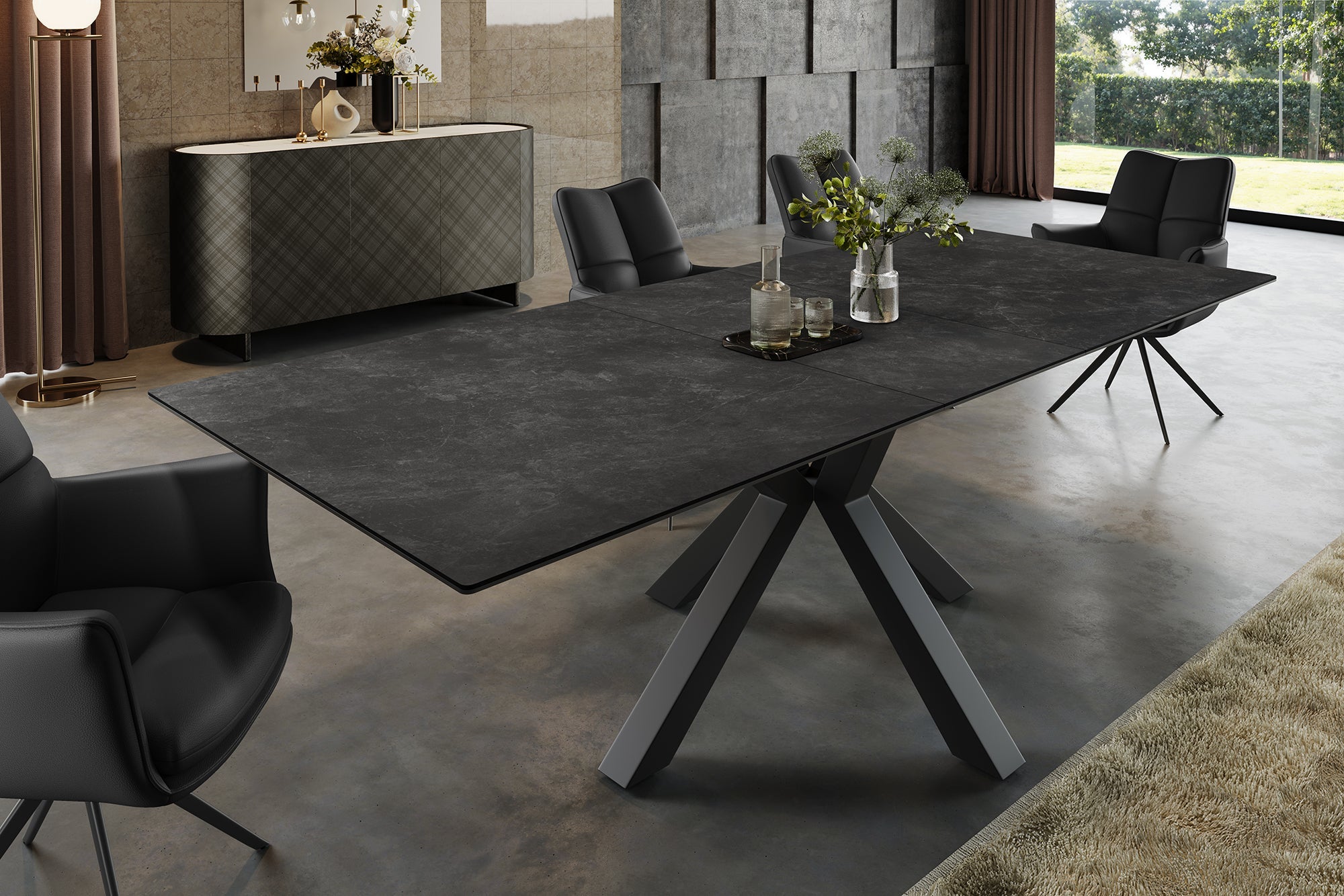 Table à manger extensible ETERNITY 160-200cm gris graphite céramique noir métal
