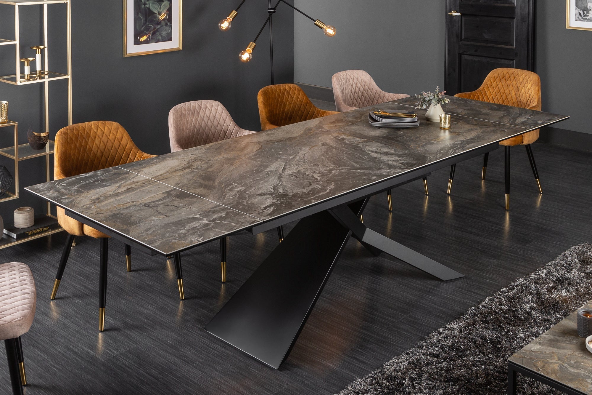Table à manger extensible EUPHORIA 180-220-260cm céramique taupe anthracite fabriquée en Italie