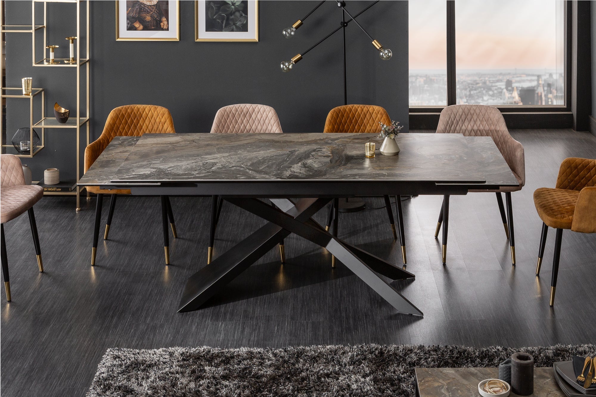 Table à manger extensible EUPHORIA 180-220-260cm céramique taupe anthracite fabriquée en Italie