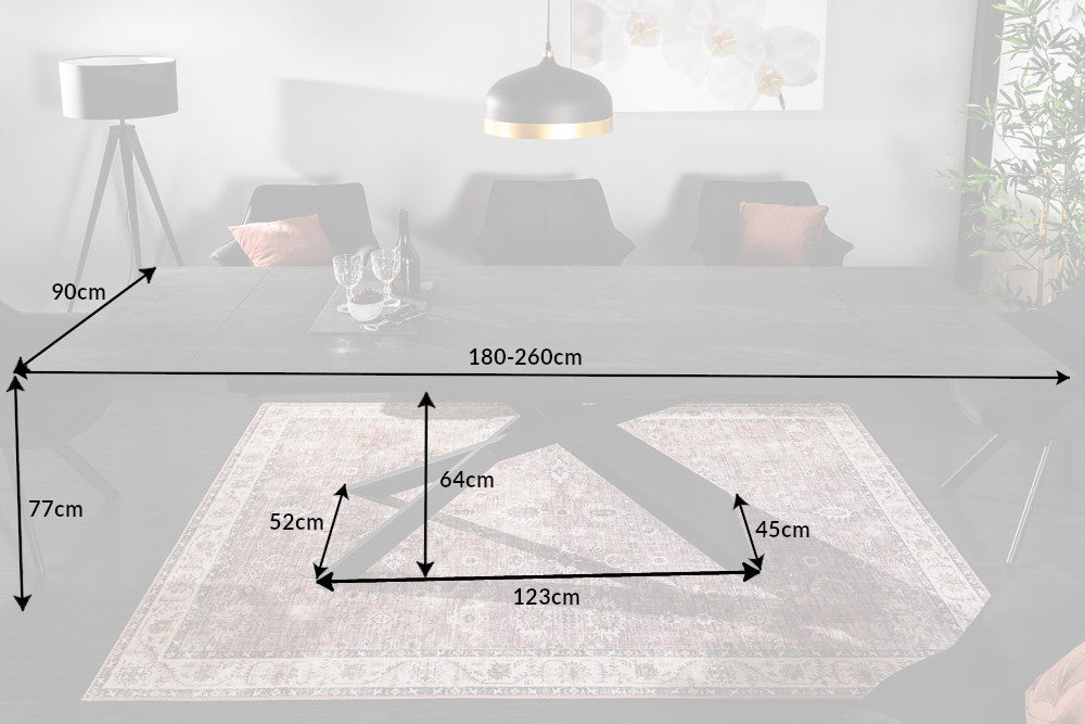Mesa de comedor extensible EUPHORIA 180-220-260cm en cerámica lava antracita made in Italy