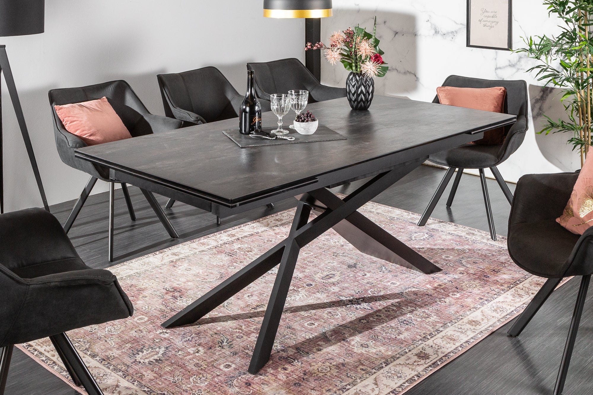 Mesa de comedor extensible EUPHORIA 180-220-260cm en cerámica lava antracita made in Italy