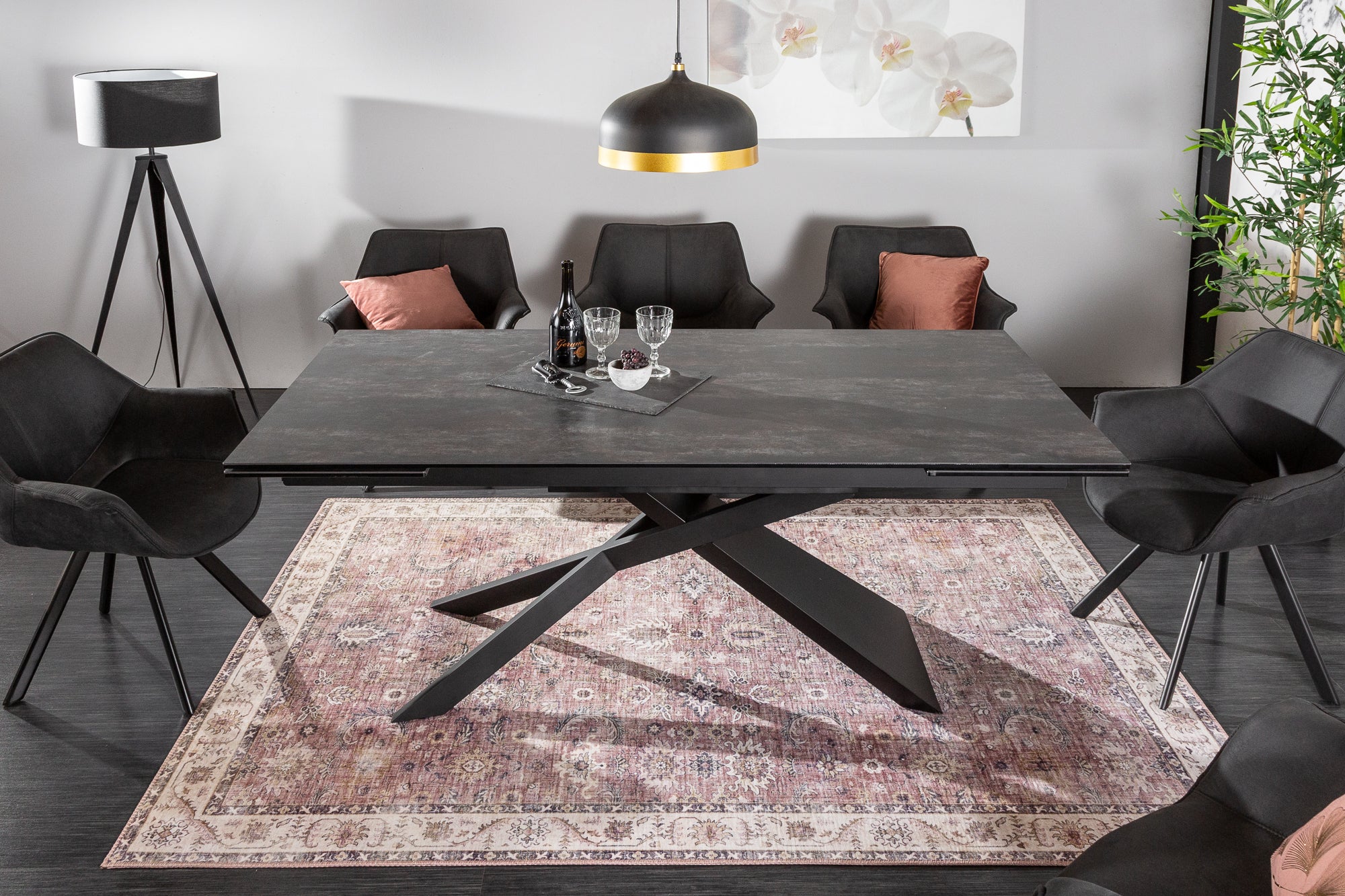 Mesa de comedor extensible EUPHORIA 180-220-260cm en cerámica lava antracita made in Italy