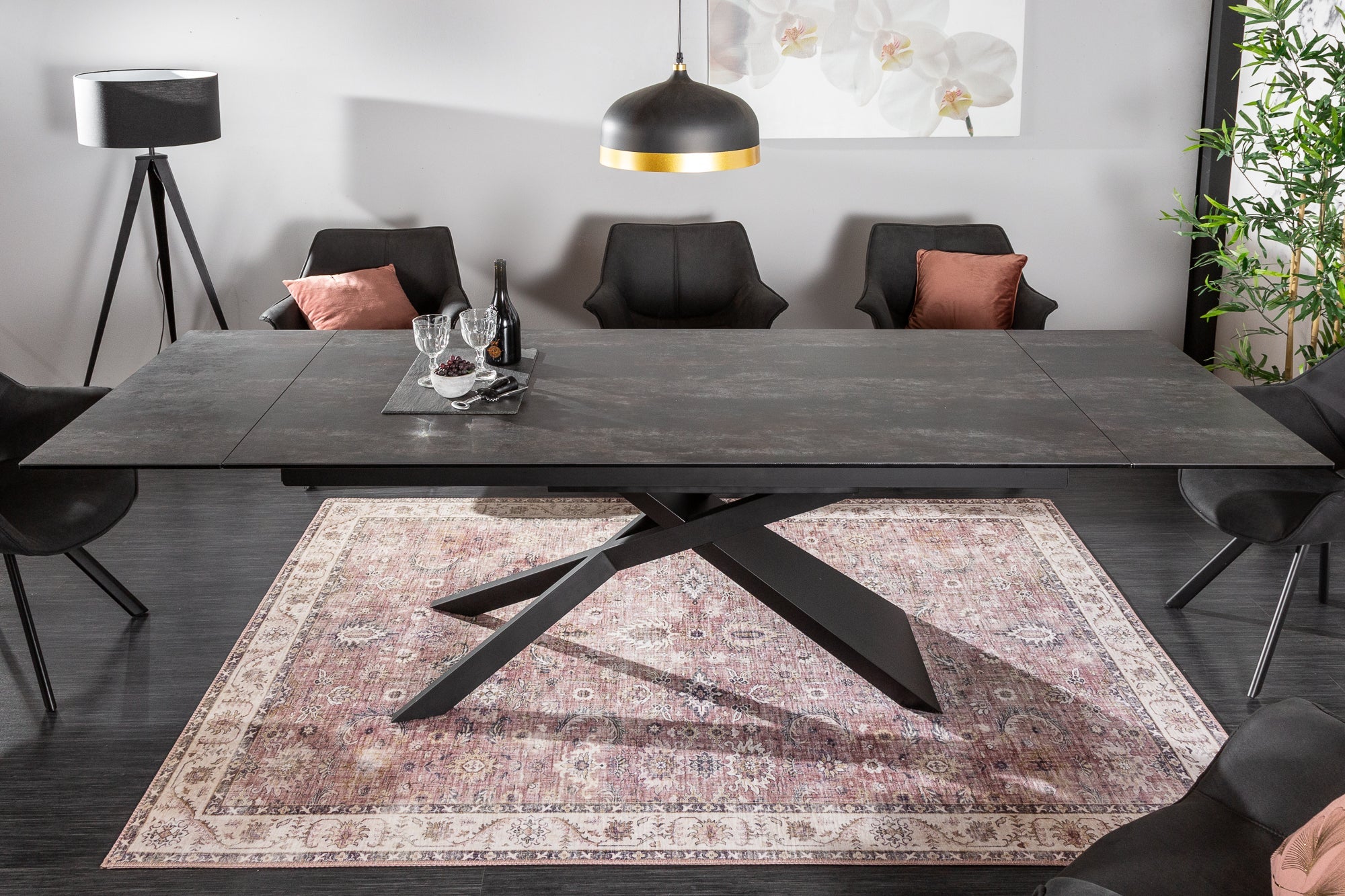 Mesa de comedor extensible EUPHORIA 180-220-260cm en cerámica lava antracita made in Italy