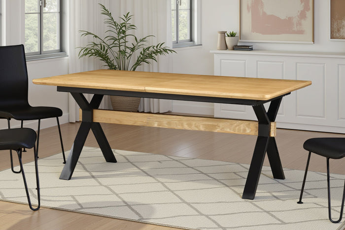 Table à manger extensible GIANT 180-300cm chêne naturel métal noir structure en X
