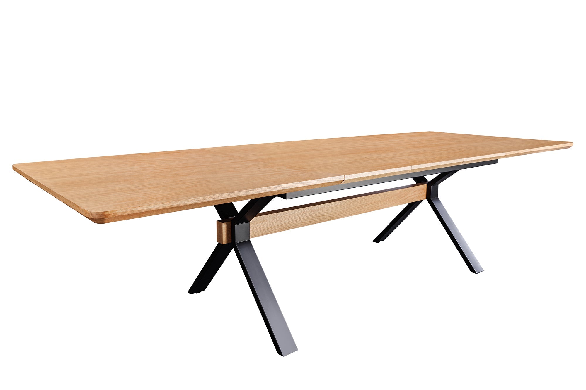 Table à manger extensible GIANT 180-300cm chêne naturel métal noir structure en X