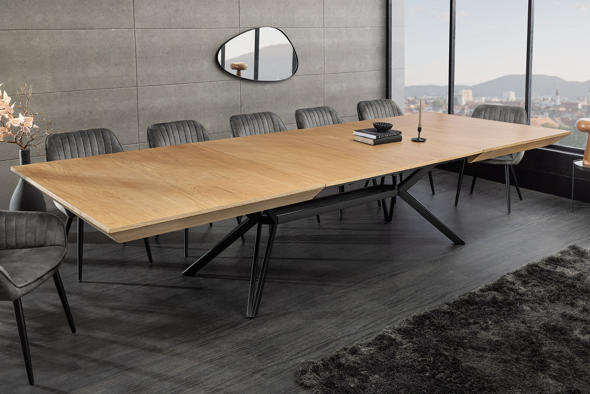 Table à manger extensible GIANT 200-320cm chêne naturel métal noir