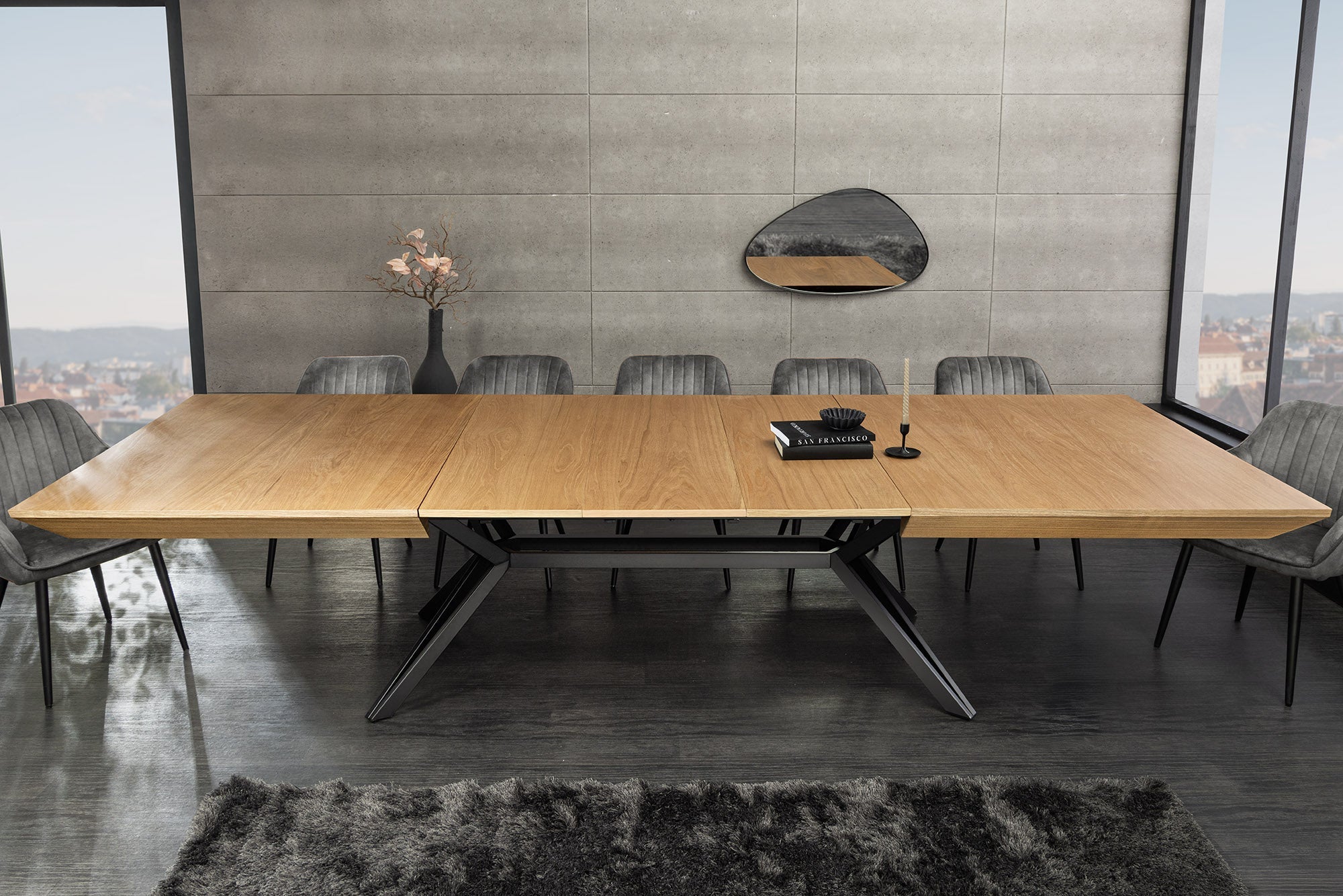 Table à manger extensible GIANT 200-320cm chêne naturel métal noir