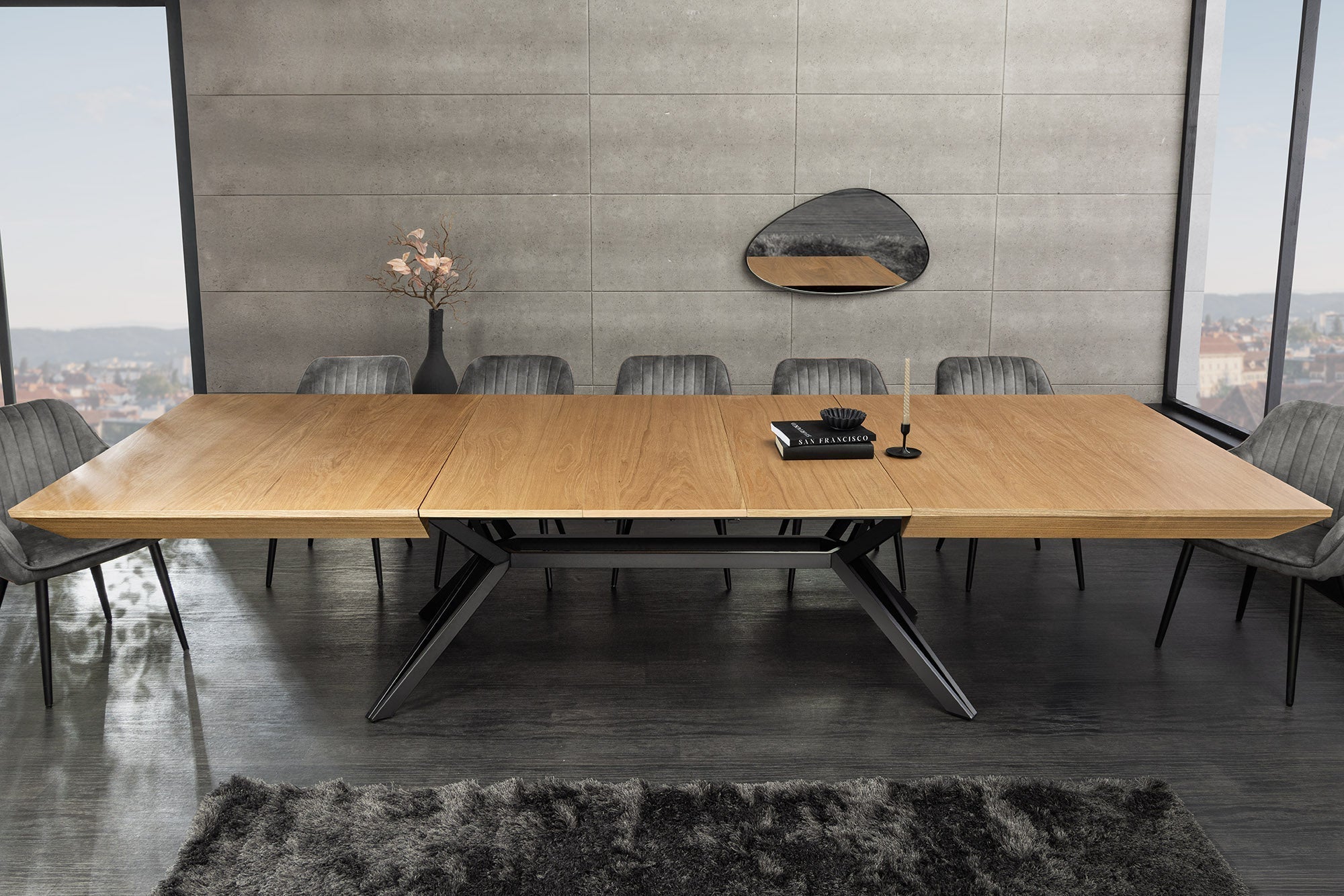 Table à manger extensible GIANT 200-320cm chêne naturel métal noir
