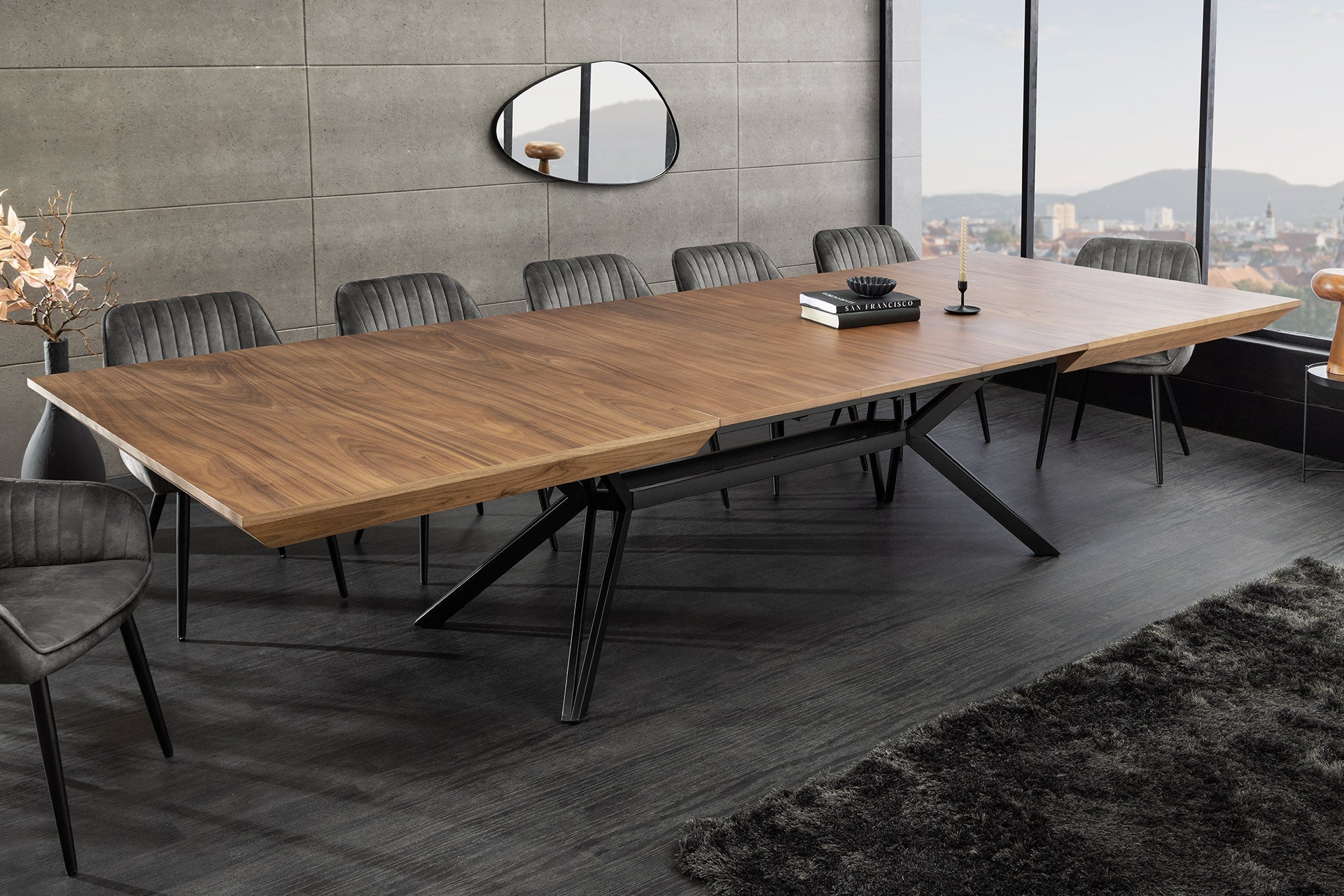 Table à manger extensible GIANT 200-320cm noyer naturel métal noir
