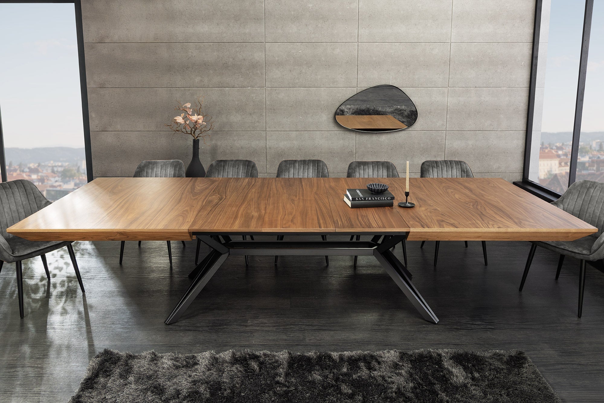 Table à manger extensible GIANT 200-320cm noyer naturel métal noir