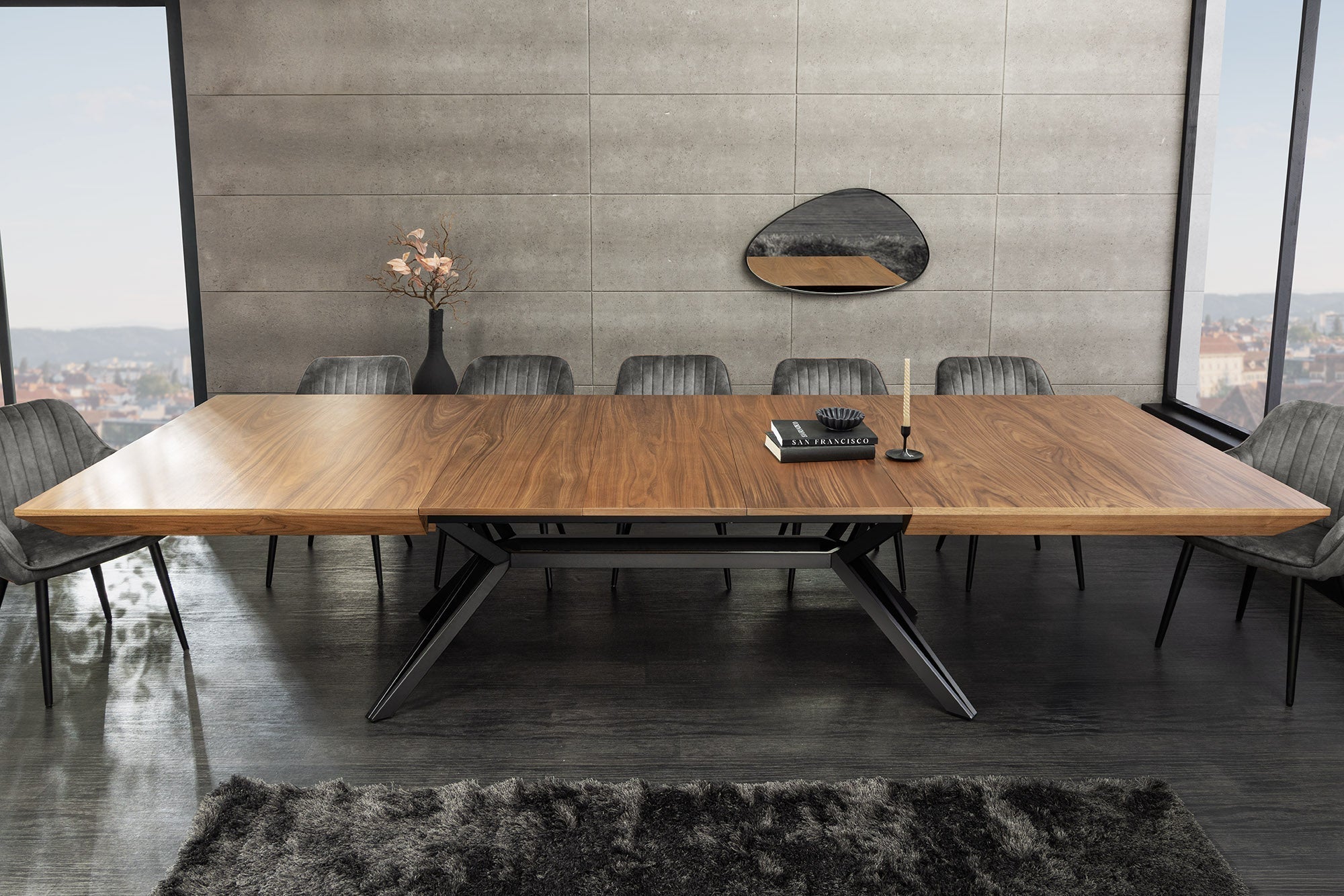 Table à manger extensible GIANT 200-320cm noyer naturel métal noir