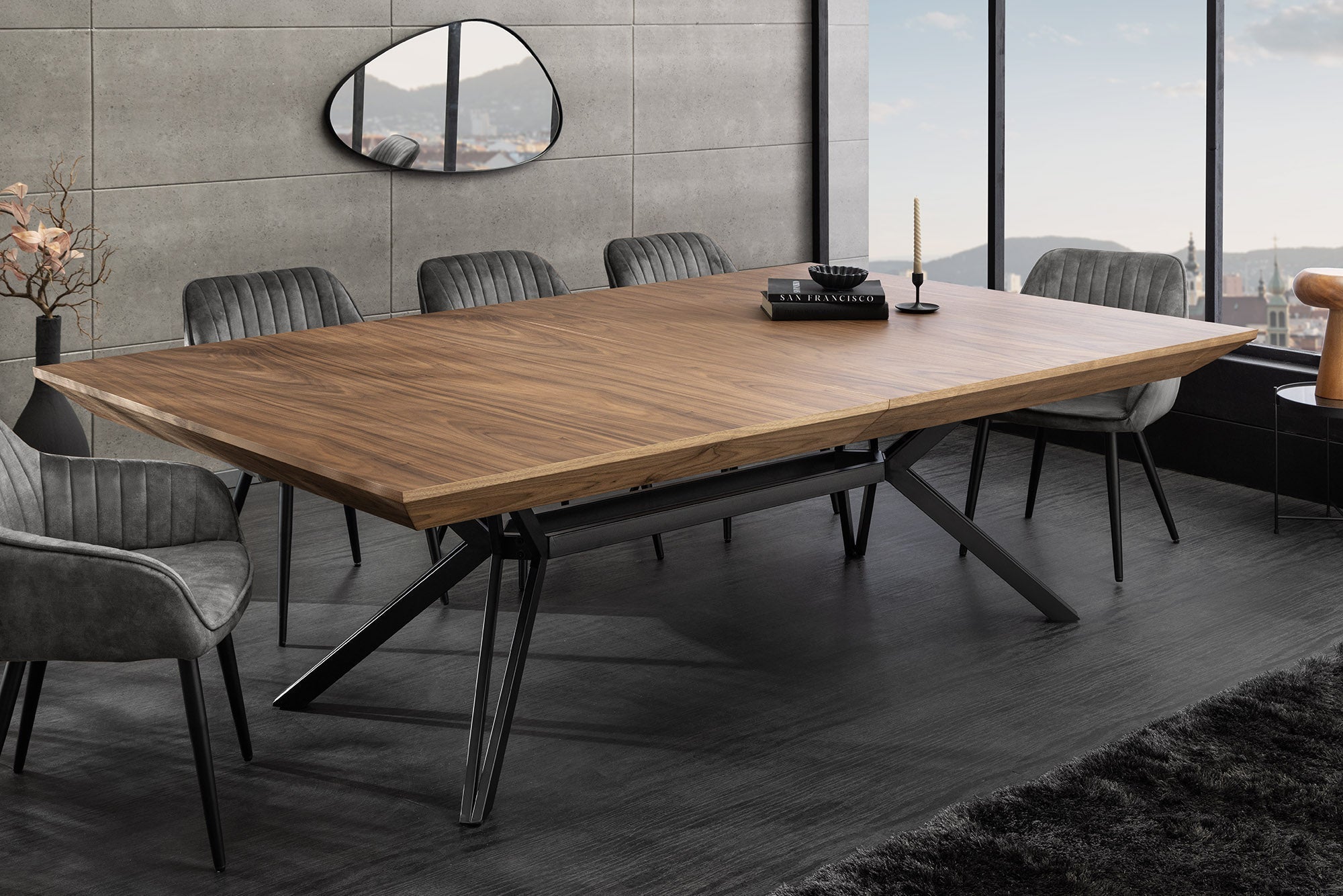 Table à manger extensible GIANT 200-320cm noyer naturel métal noir
