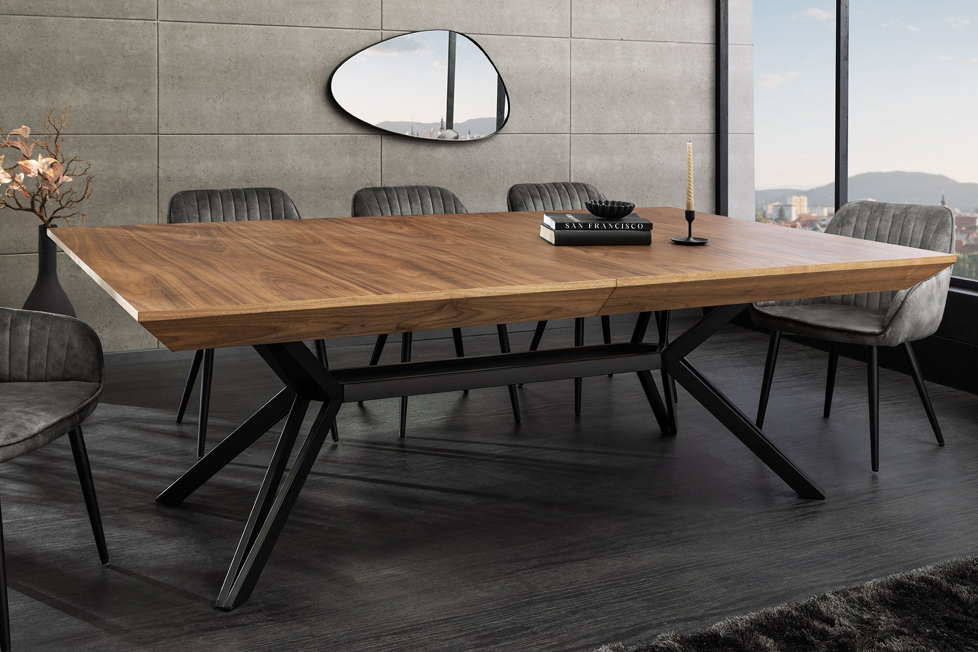 Table à manger extensible GIANT 200-320cm noyer naturel métal noir