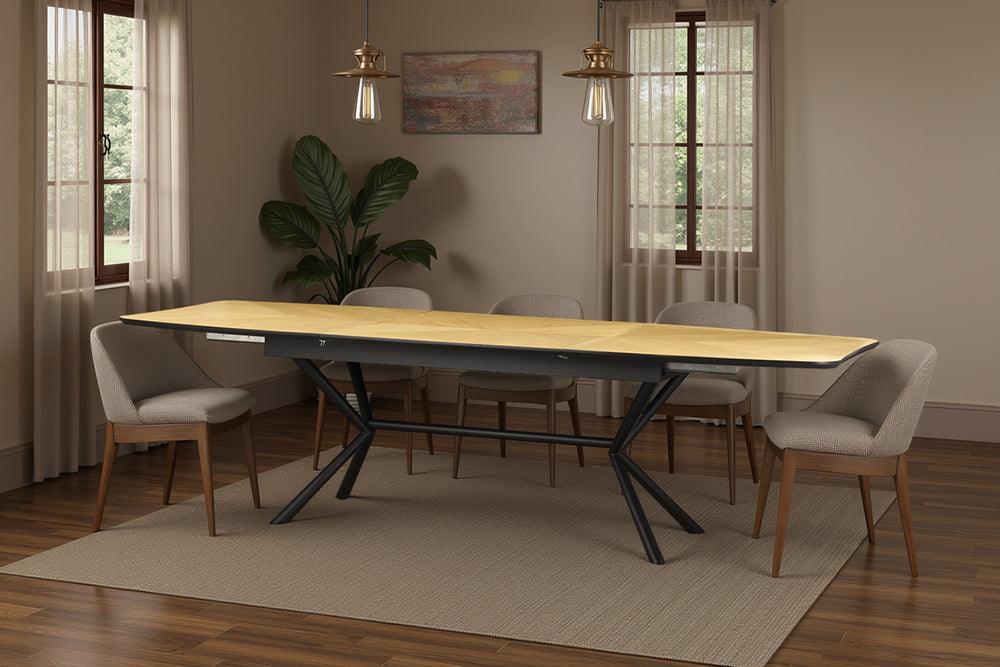 Table à manger extensible GRANDEZZA 180-270cm chêne naturel métal noir