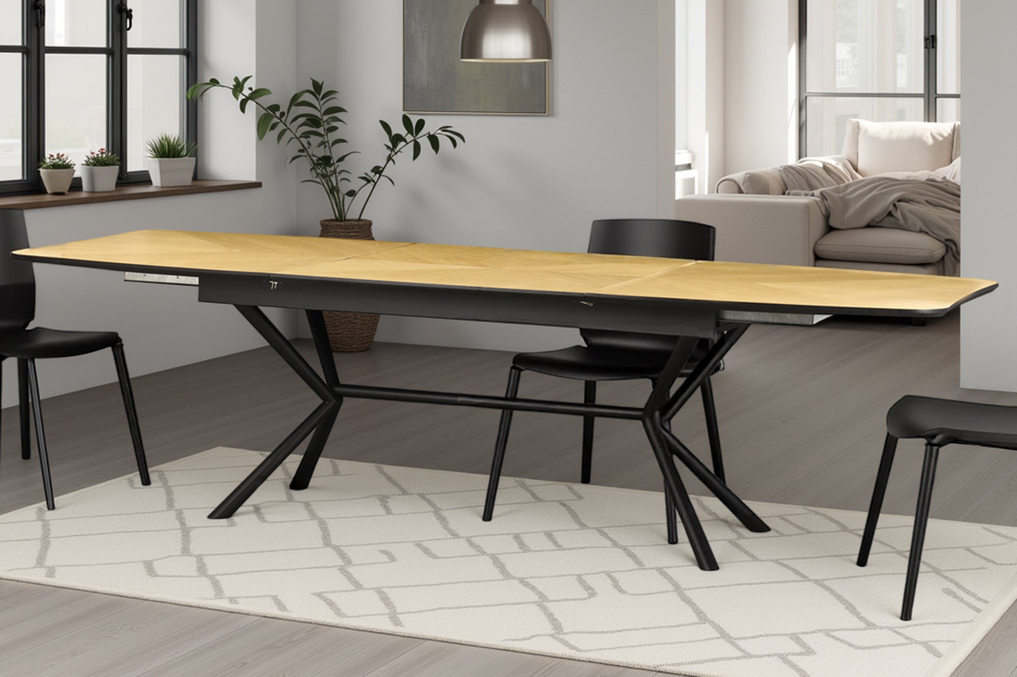Table à manger extensible GRANDEZZA 180-270cm chêne naturel métal noir