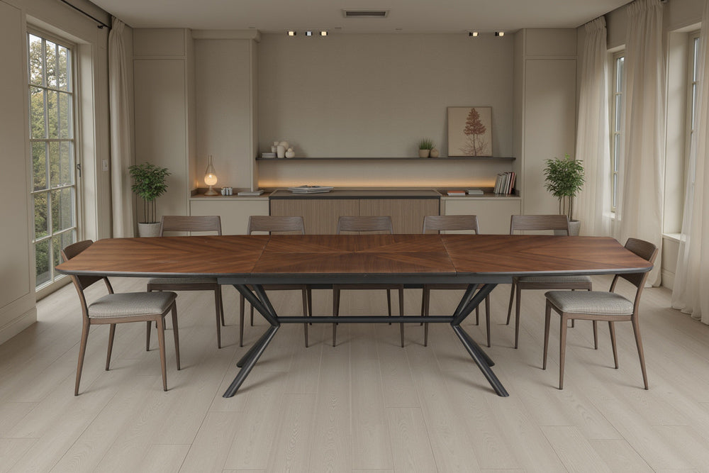 Table à manger extensible GRANDEZZA 180-270cm noyer naturel métal noir