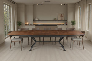 Table à manger extensible GRANDEZZA 180-270cm noyer naturel métal noir