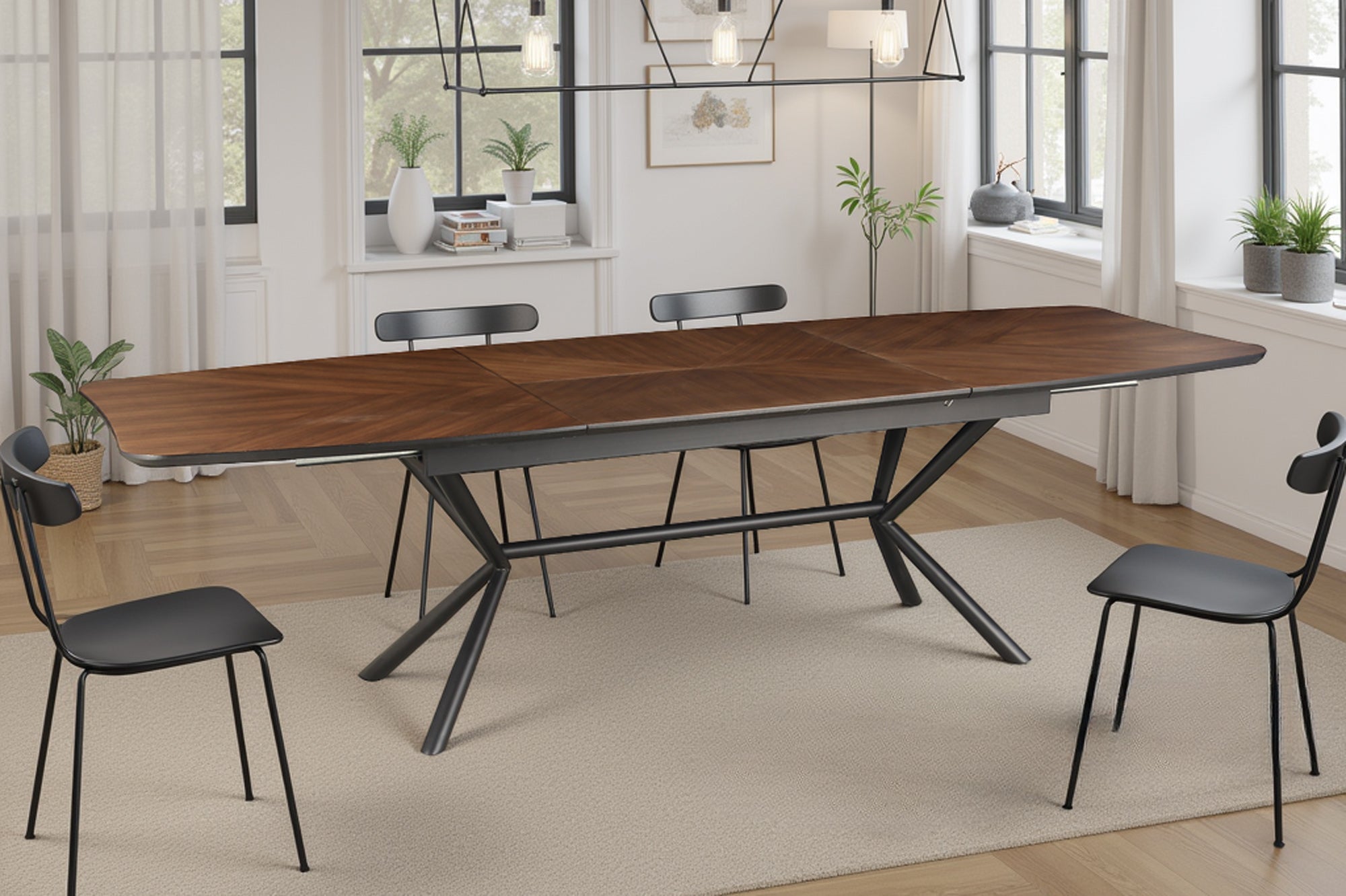 Table à manger extensible GRANDEZZA 180-270cm noyer naturel métal noir