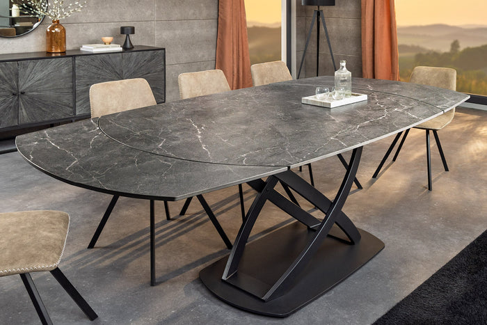 Table à manger extensible INCEPTION 130-190cm anthracite ovale céramique noir métal