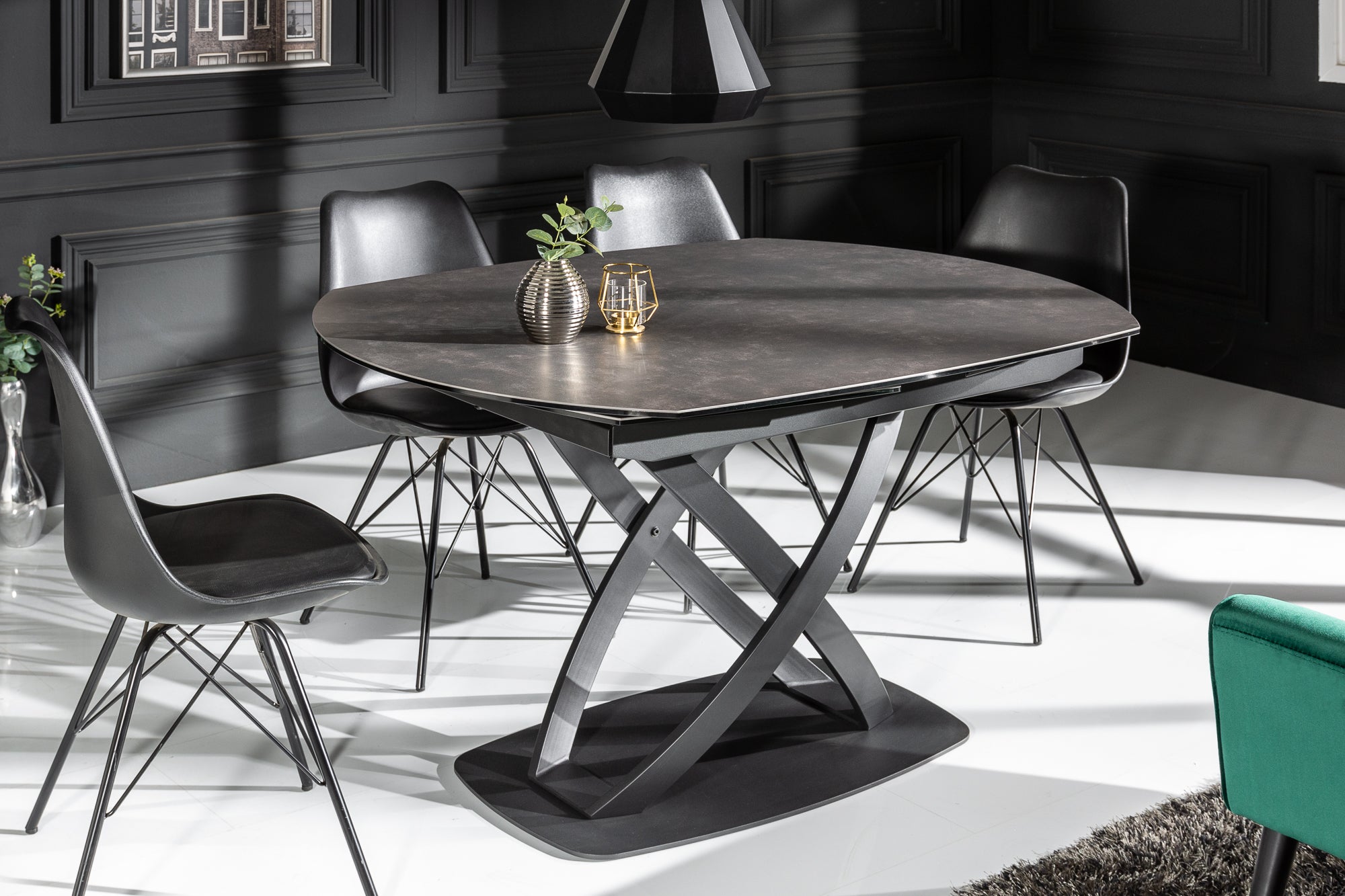 INCEPTION Mesa de comedor extensible ovalada 130-190cm en cerámica antracita made in Italy