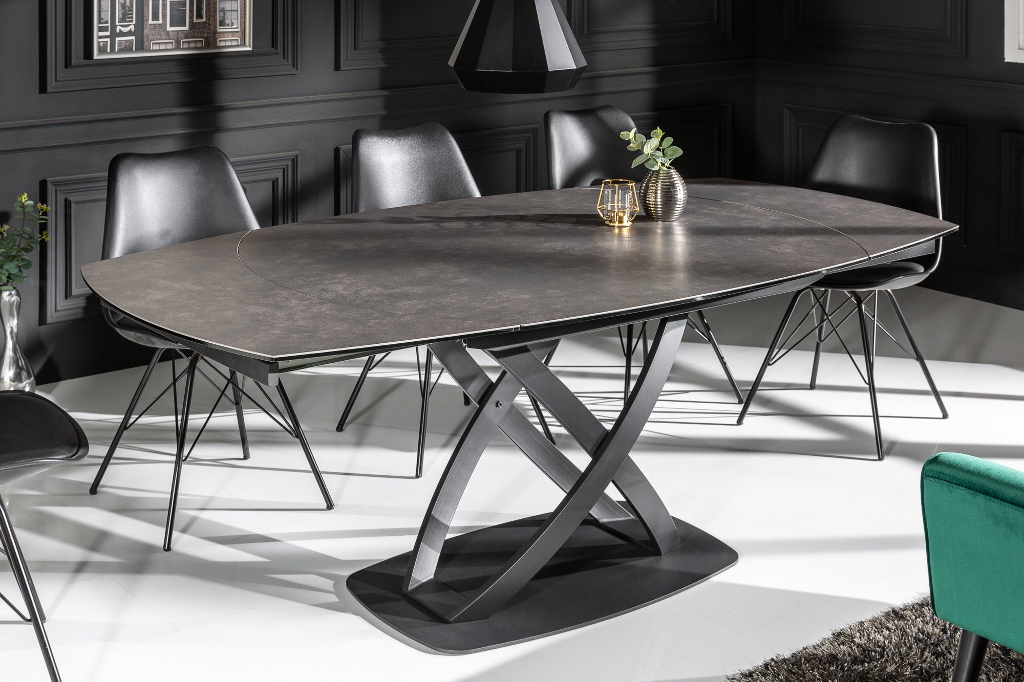 Table à manger extensible INCEPTION 130-190cm ovale en céramique anthracite fabriquée en Italie