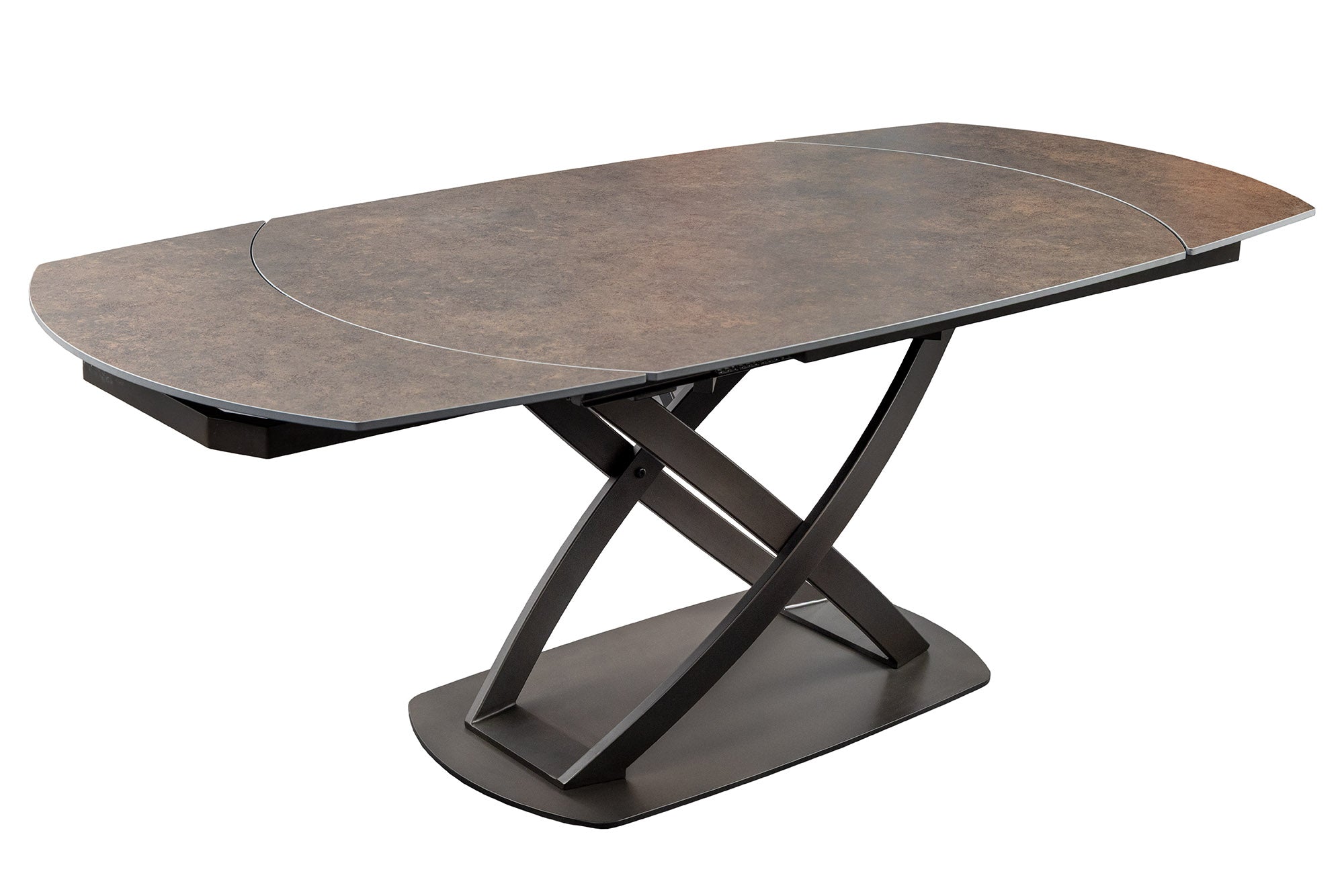 Table à manger extensible INCEPTION 130-190cm rouille ovale céramique structure bronze
