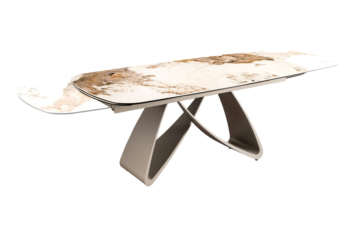 Table à manger extensible INFINITY 180-260cm blanc marron Pandora forme bateau en céramique