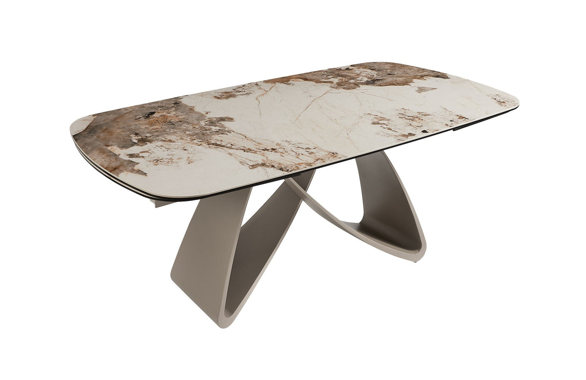 Table à manger extensible INFINITY 180-260cm blanc marron Pandora forme bateau en céramique