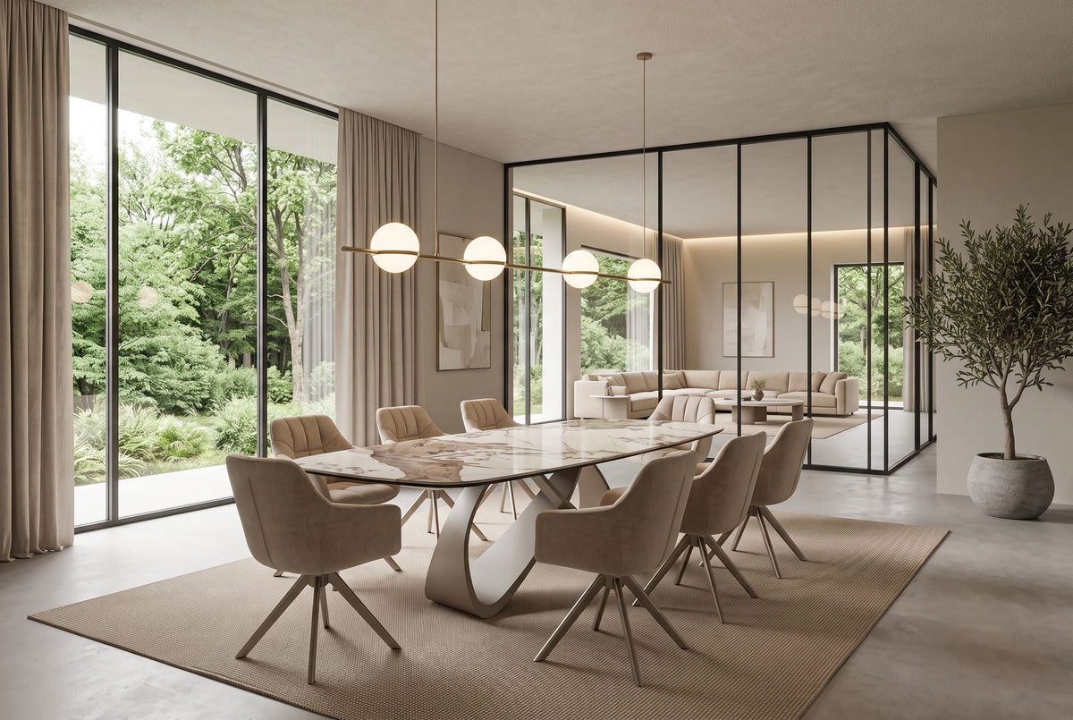 Table à manger extensible INFINITY 180-260cm blanc marron Pandora forme bateau en céramique