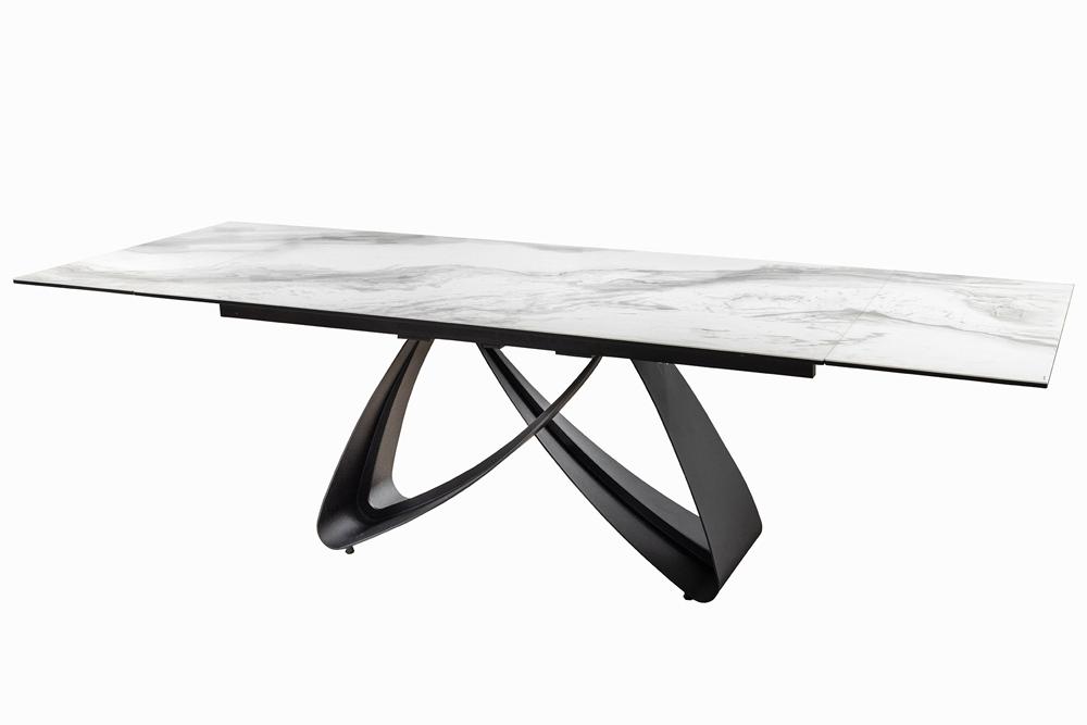 Table à manger extensible INFINITY 180-260cm céramique blanche marbre métal noir