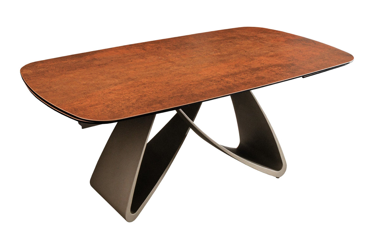 Table à manger extensible INFINITY 180-260cm forme bateau en céramique espagnole marron rouille