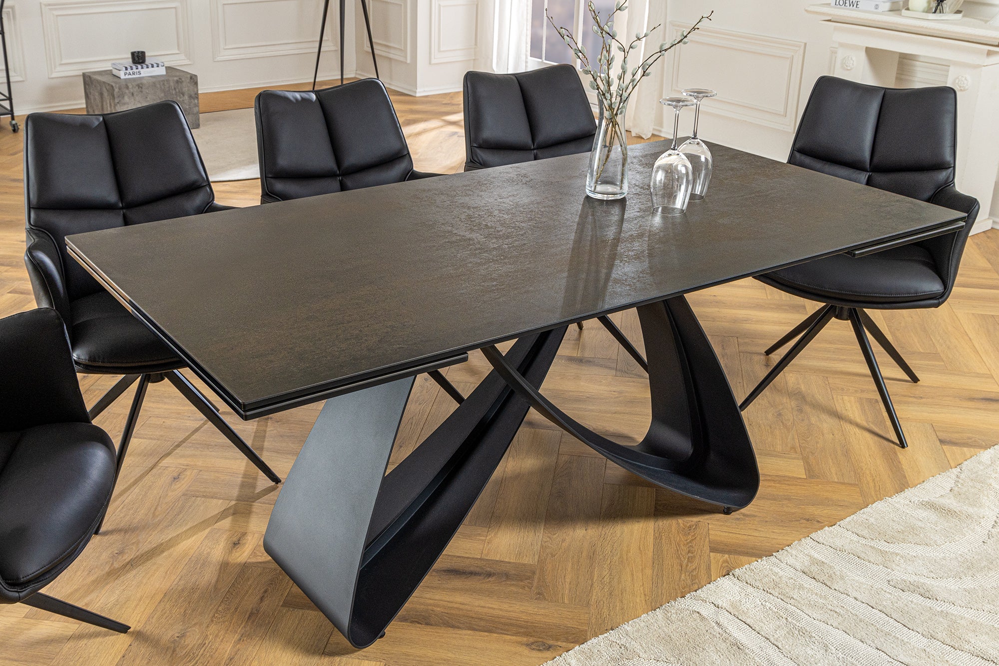 INFINITY mesa de comedor extensible 180-260cm óxido cerámica mármol negro metal