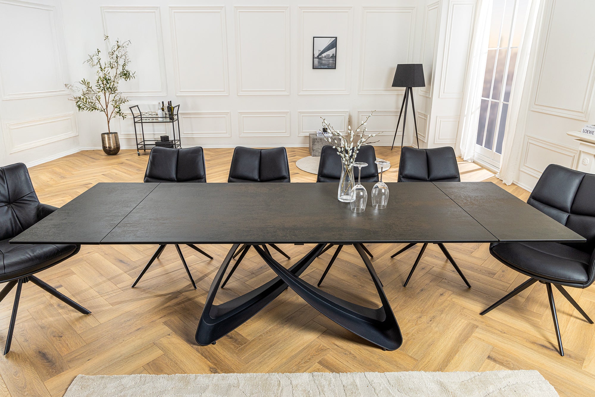 INFINITY mesa de comedor extensible 180-260cm óxido cerámica mármol negro metal