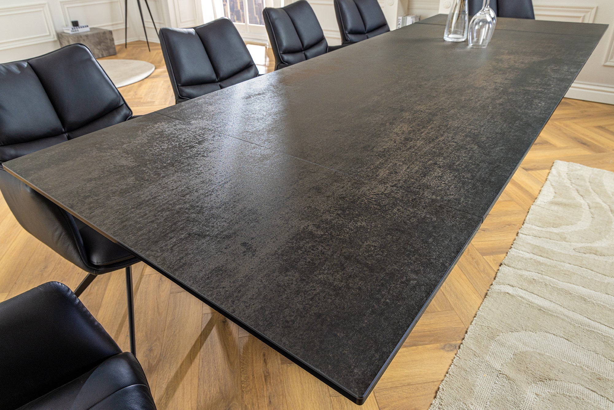 INFINITY mesa de comedor extensible 180-260cm óxido cerámica mármol negro metal