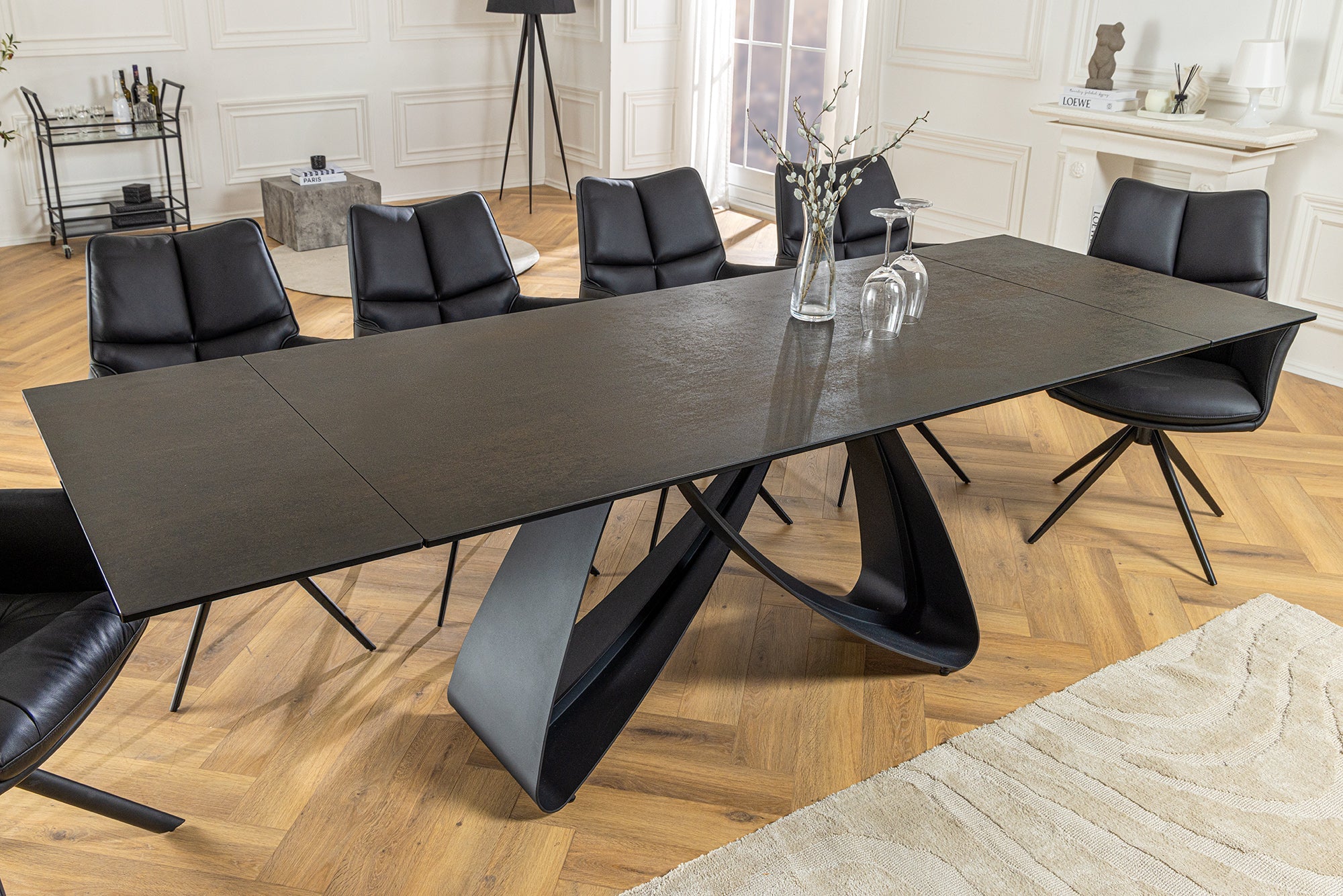 INFINITY mesa de comedor extensible 180-260cm óxido cerámica mármol negro metal