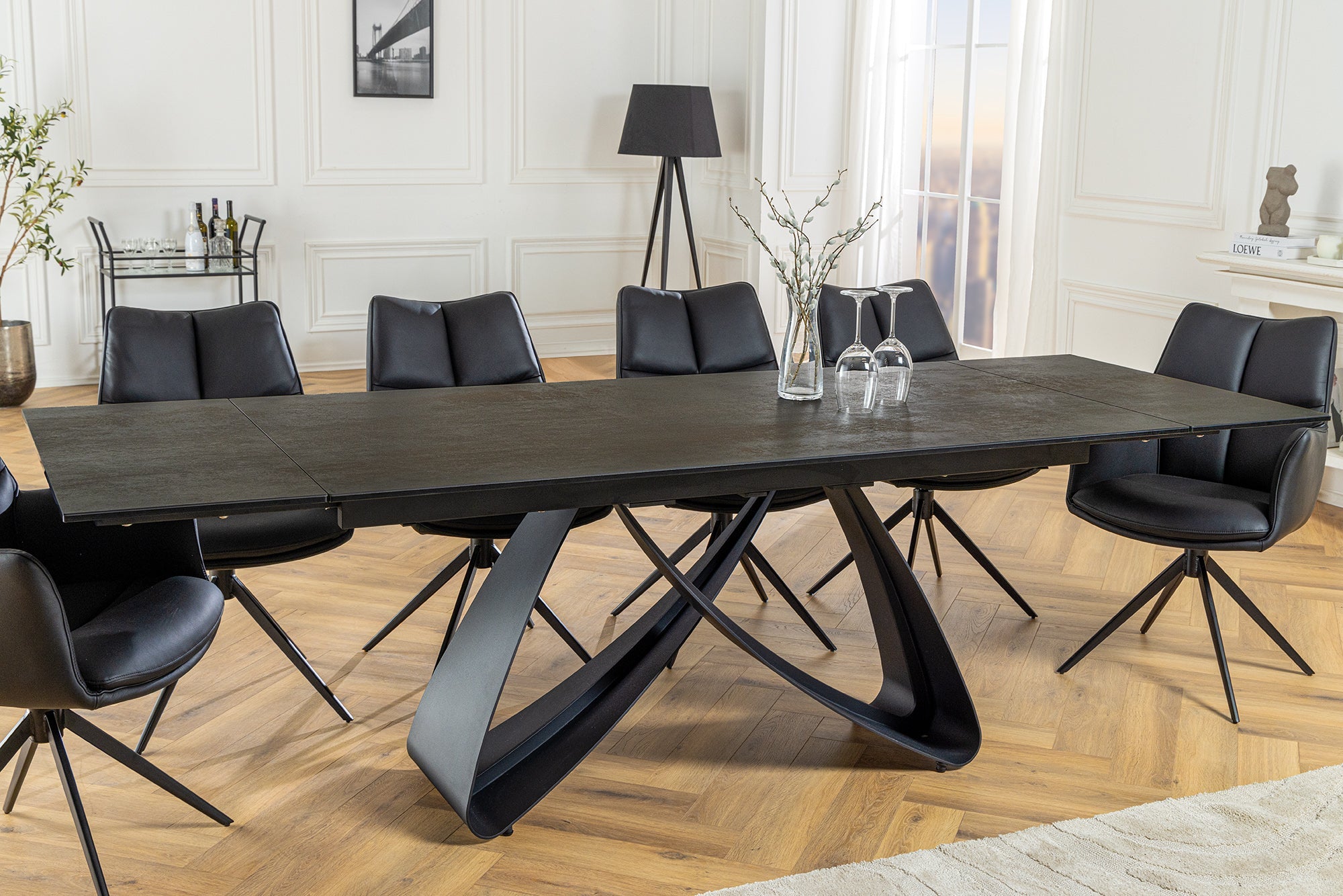 INFINITY mesa de comedor extensible 180-260cm óxido cerámica mármol negro metal
