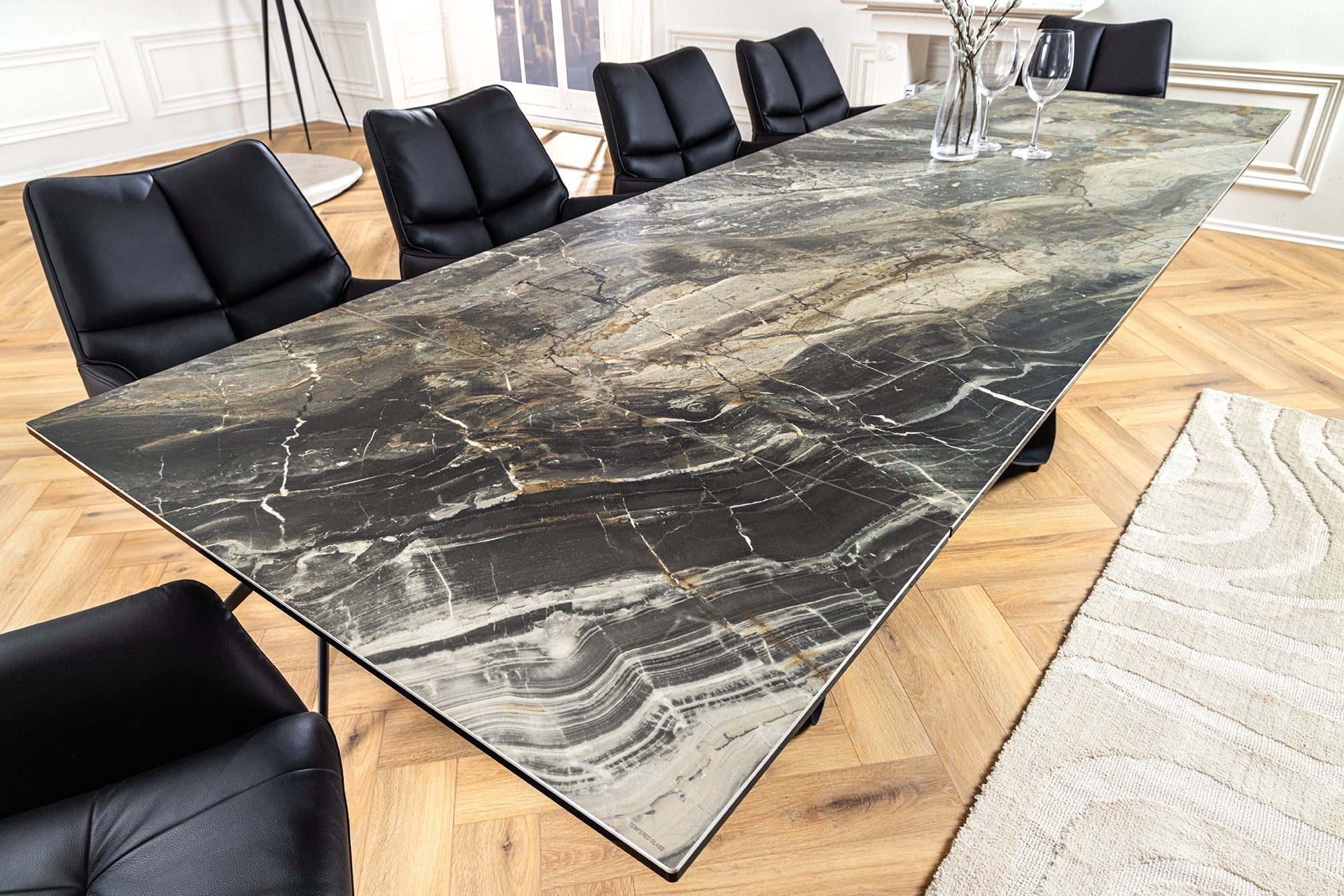 INFINITY mesa de comedor extensible 180-260cm taupe cerámica mármol negro metal